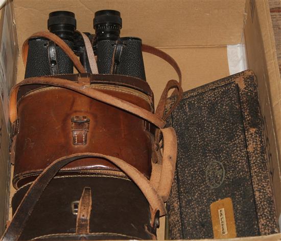 3 pairs binoculars & draftsman set